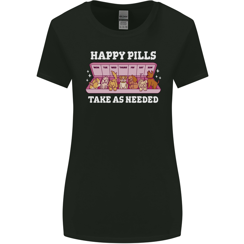 Happy Pills Antidepressants Dogs Womens Wider Cut T-Shirt Black