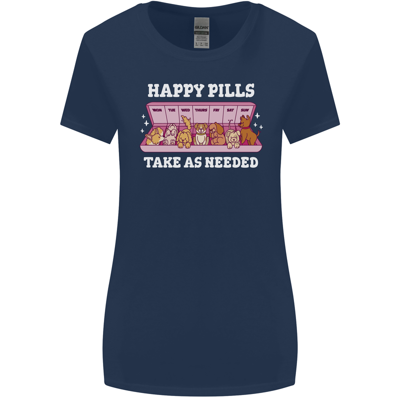 Happy Pills Antidepressants Dogs Womens Wider Cut T-Shirt Navy Blue