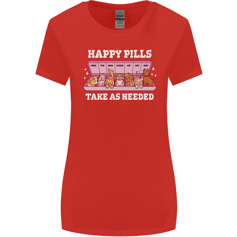 Happy Pills Antidepressants Dogs Womens Wider Cut T-Shirt Red