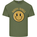 Happy Times Acid LSD Trippy Mens Cotton T-Shirt Tee Top Military Green