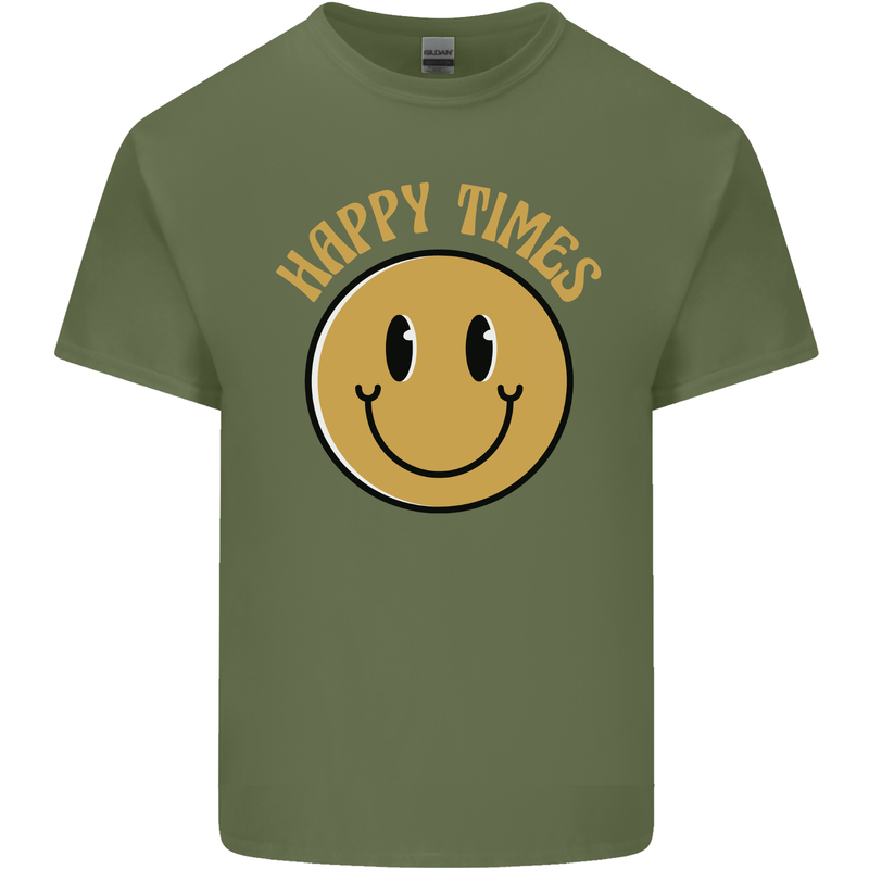 Happy Times Acid LSD Trippy Mens Cotton T-Shirt Tee Top Military Green