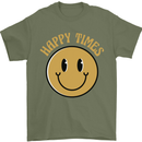 Happy Times Acid LSD Trippy Mens T-Shirt 100% Cotton Military Green