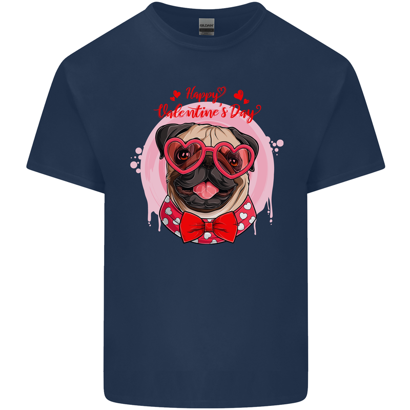 Happy Valentines Day Pug Dog Kids T-Shirt Childrens Navy Blue