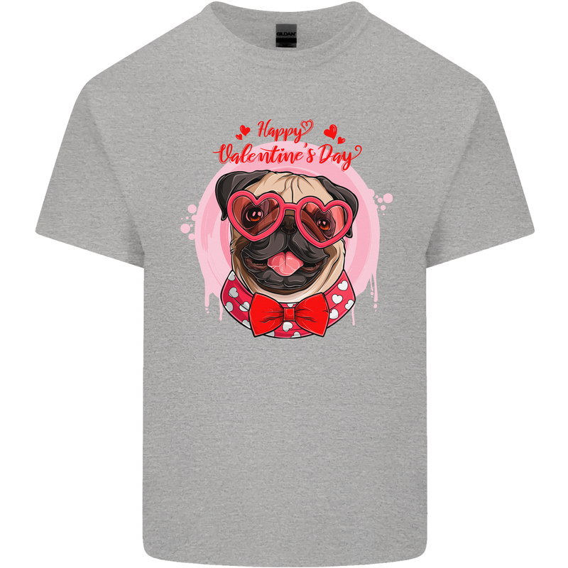 Happy Valentines Day Pug Dog Kids T-Shirt Childrens Sports Grey