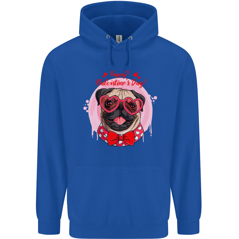 Happy Valentines Day Pug Dog Mens 80% Cotton Hoodie Royal Blue