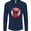 Happy Valentines Day Pug Dog Mens Long Sleeve T-Shirt Navy Blue