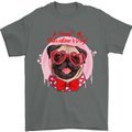 Happy Valentines Day Pug Dog Mens T-Shirt 100% Cotton Charcoal