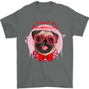 Happy Valentines Day Pug Dog Mens T-Shirt 100% Cotton Charcoal