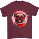 Happy Valentines Day Pug Dog Mens T-Shirt 100% Cotton Maroon