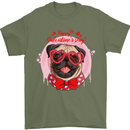 Happy Valentines Day Pug Dog Mens T-Shirt 100% Cotton Military Green