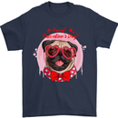 Happy Valentines Day Pug Dog Mens T-Shirt 100% Cotton Navy Blue