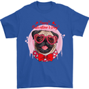 Happy Valentines Day Pug Dog Mens T-Shirt 100% Cotton Royal Blue