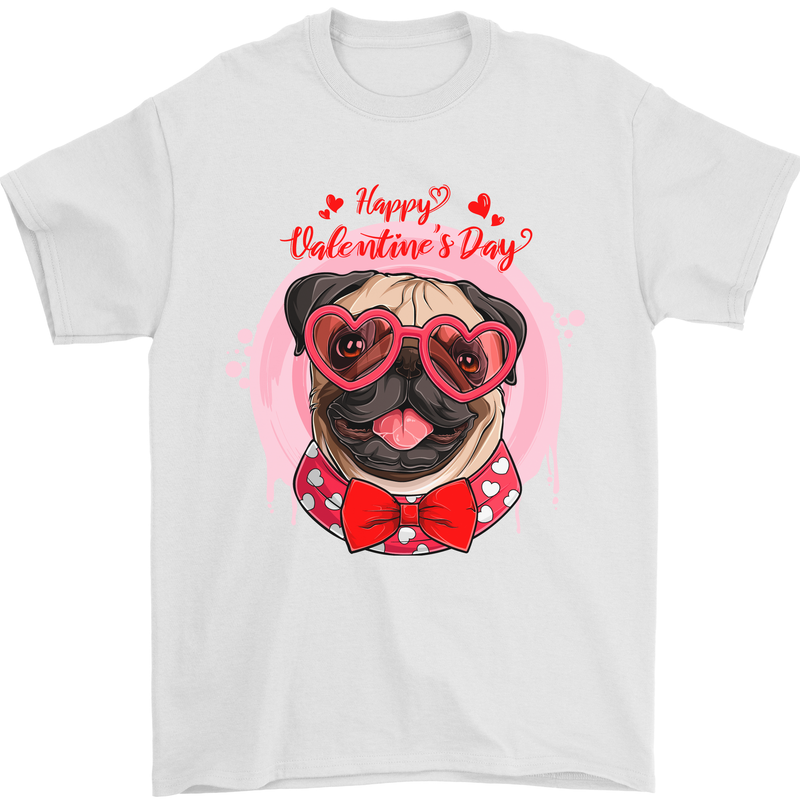 Happy Valentines Day Pug Dog Mens T-Shirt 100% Cotton White
