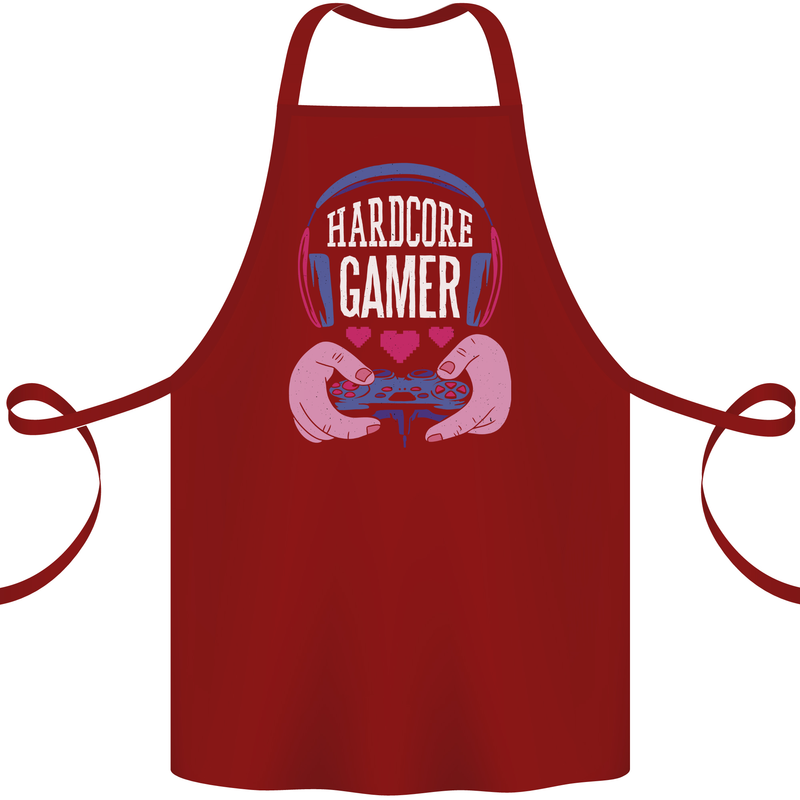 Hardcore Gamer Video Games Cotton Apron 100% Organic Maroon