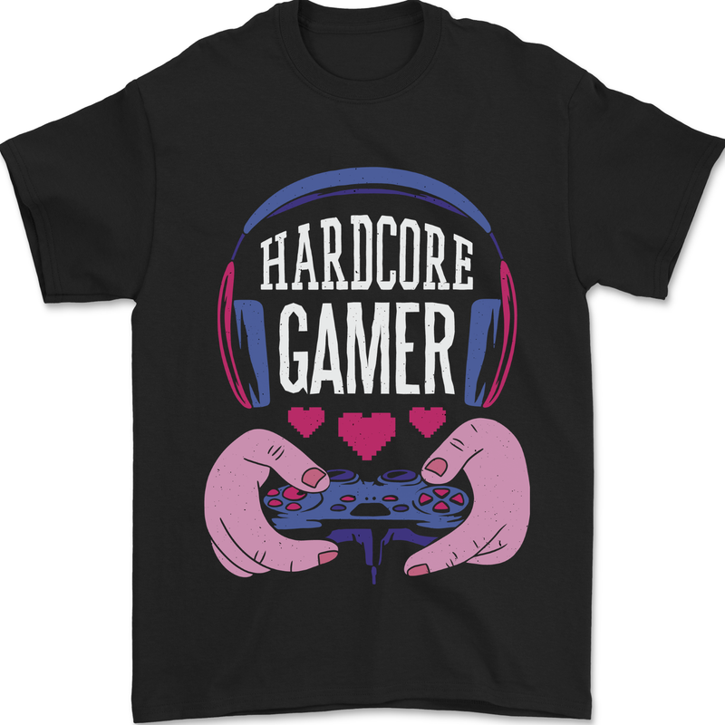 Hardcore Gamer Video Games Mens T-Shirt 100% Cotton Black