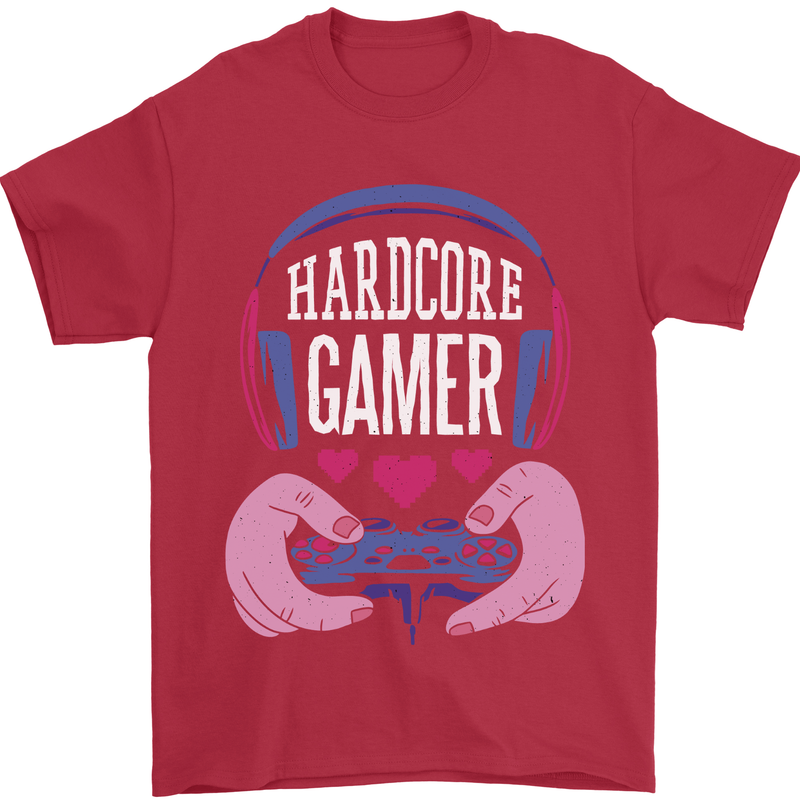 Hardcore Gamer Video Games Mens T-Shirt 100% Cotton Red