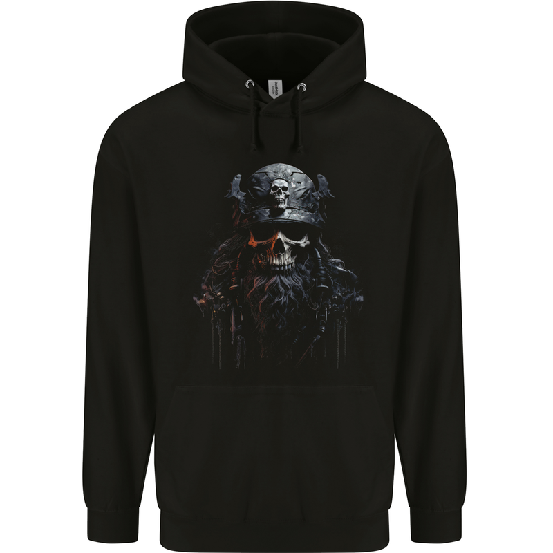 Hardknock Warrior Skull Viking Mens 80% Cotton Hoodie Black