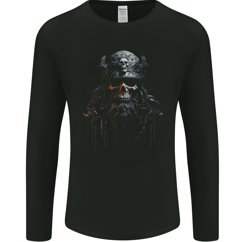 Hardknock Warrior Skull Viking Mens Long Sleeve T-Shirt Black