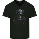 Hardknock Warrior Skull Viking Mens V-Neck Cotton T-Shirt Black