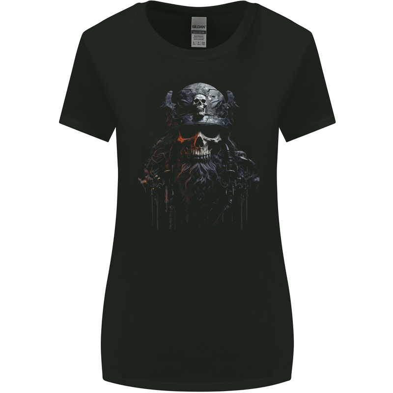Hardknock Warrior Skull Viking Womens Wider Cut T-Shirt Black