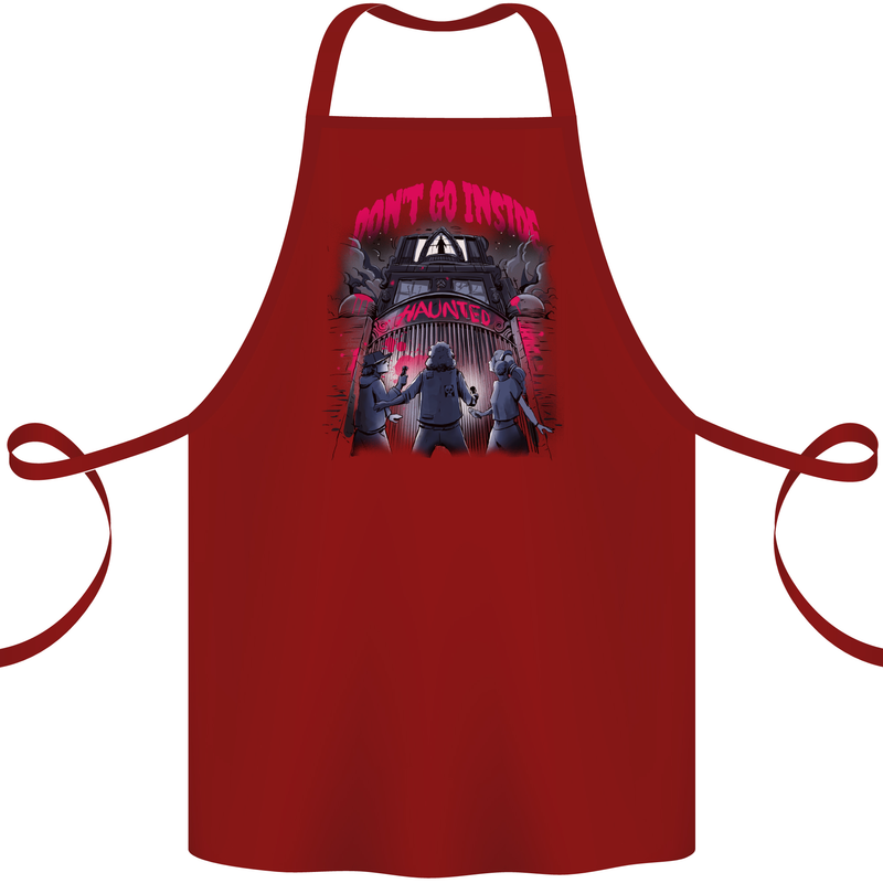 Haunted House Halloween Ghosts Spooks Cotton Apron 100% Organic Maroon