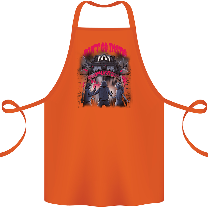 Haunted House Halloween Ghosts Spooks Cotton Apron 100% Organic Orange