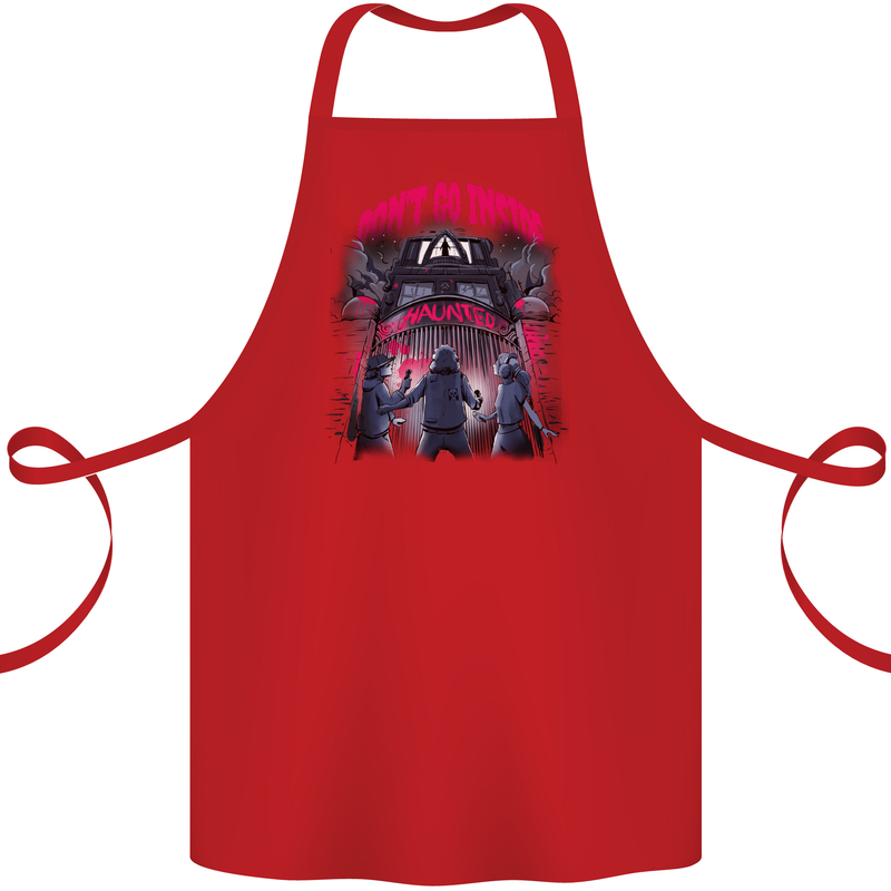 Haunted House Halloween Ghosts Spooks Cotton Apron 100% Organic Red