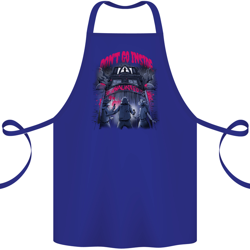 Haunted House Halloween Ghosts Spooks Cotton Apron 100% Organic Royal Blue