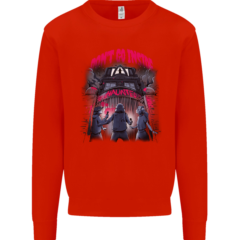 Haunted House Halloween Ghosts Spooks Kids Sweatshirt Jumper Bright Red