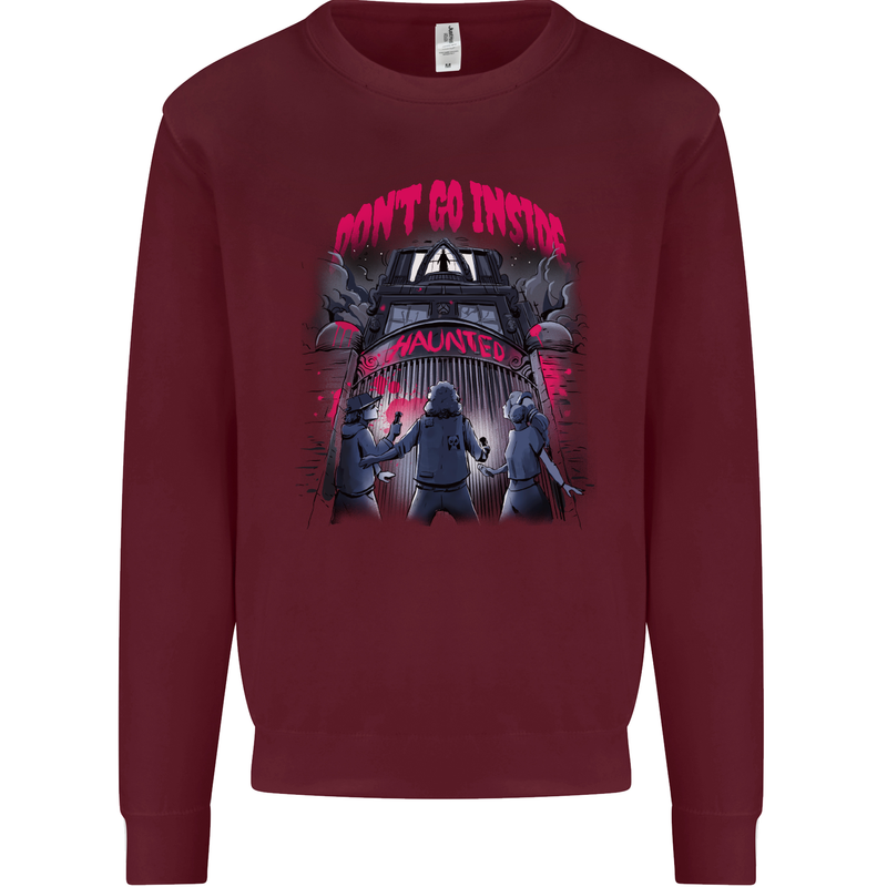Haunted House Halloween Ghosts Spooks Kids Sweatshirt Jumper Maroon