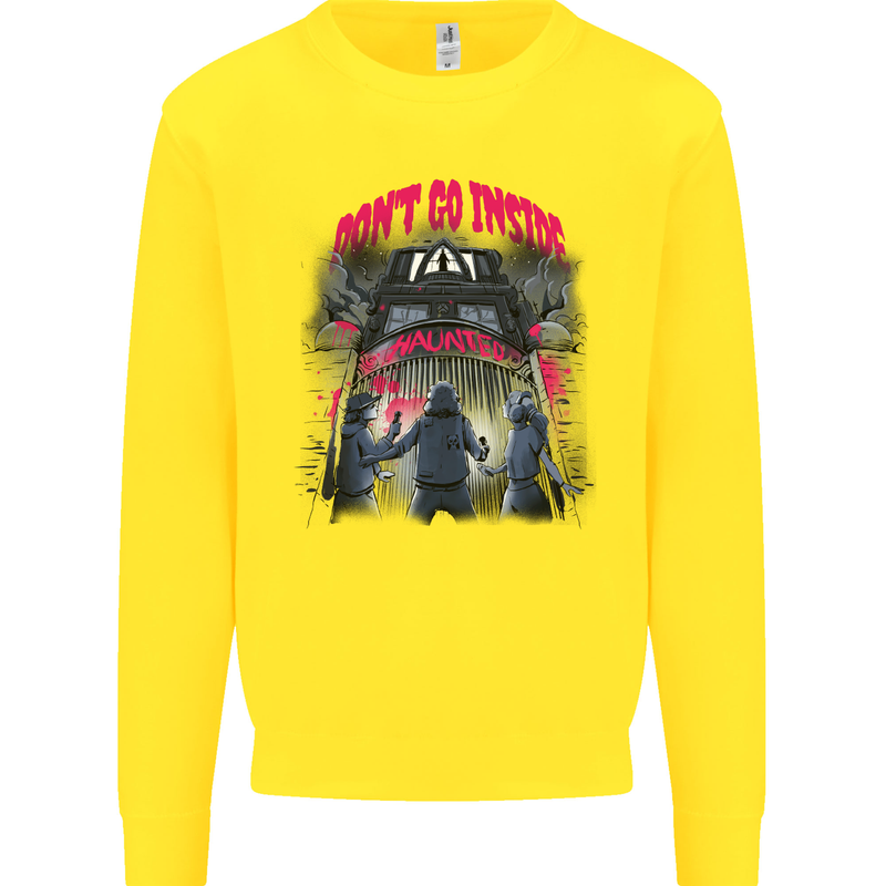 Haunted House Halloween Ghosts Spooks Kids Sweatshirt Jumper Yellow
