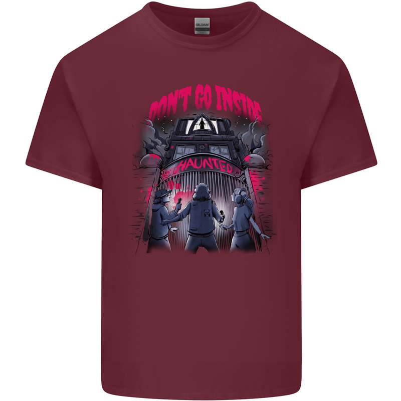Haunted House Halloween Ghosts Spooks Mens Cotton T-Shirt Tee Top Maroon