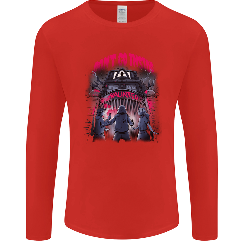 Haunted House Halloween Ghosts Spooks Mens Long Sleeve T-Shirt Red
