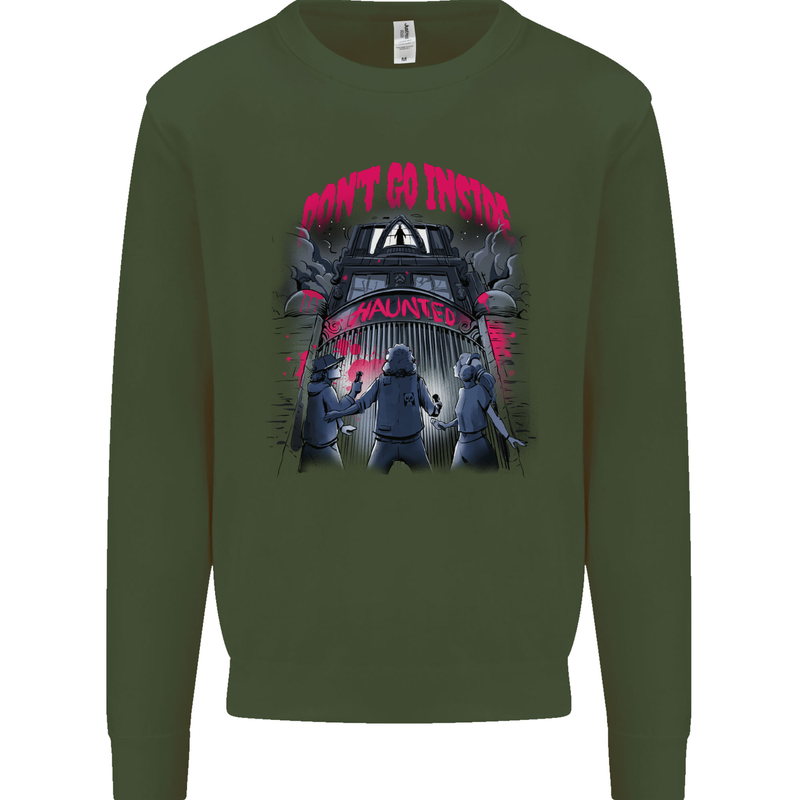 Haunted House Halloween Ghosts Spooks Mens Sweatshirt Jumper Forest Green