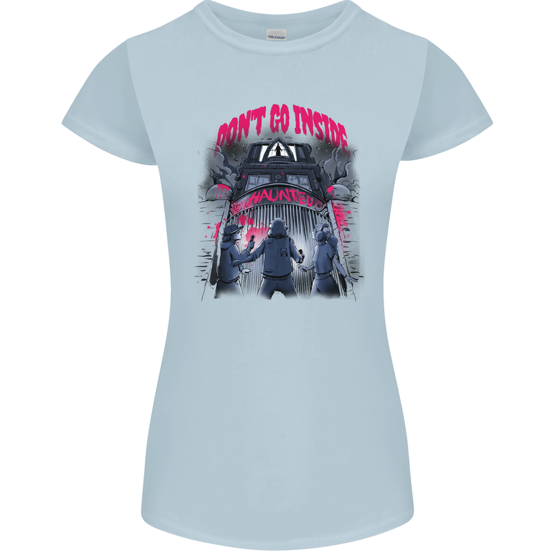 Haunted House Halloween Ghosts Spooks Womens Petite Cut T-Shirt Light Blue