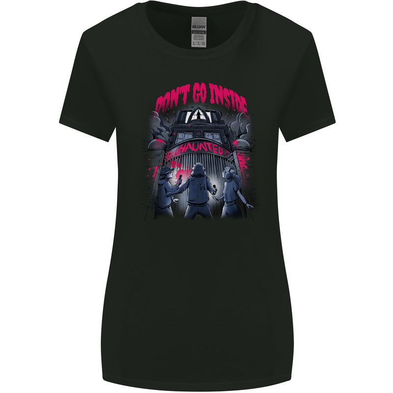 Haunted House Halloween Ghosts Spooks Womens Wider Cut T-Shirt Black