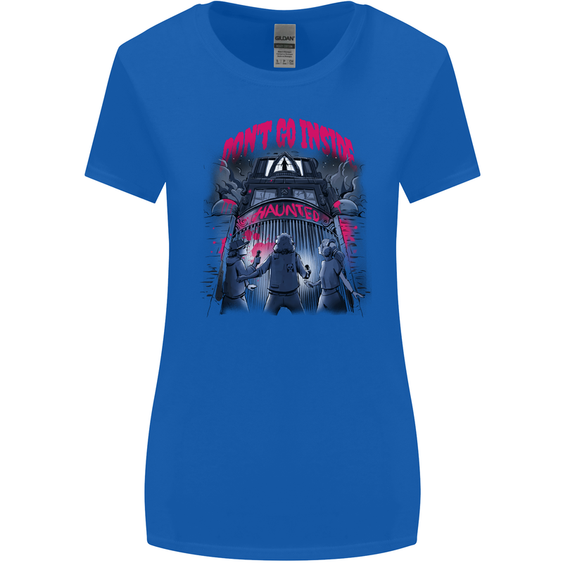 Haunted House Halloween Ghosts Spooks Womens Wider Cut T-Shirt Royal Blue