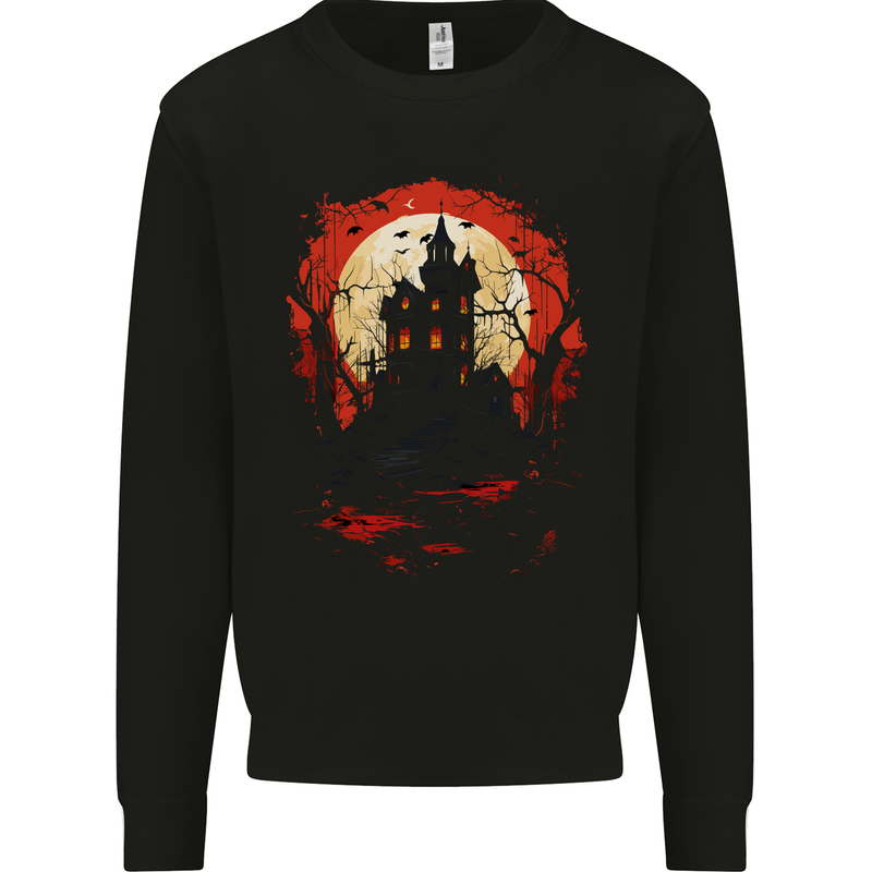 Haunted House Halloween Spooky Mens Sweatshirt Jumper Black