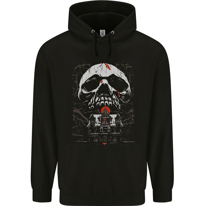 Haunted House Skull Halloween Childrens Kids Hoodie Black