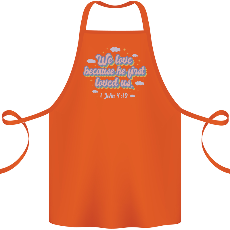 He First Loved Us Christian Jesus God Christ Cotton Apron 100% Organic Orange