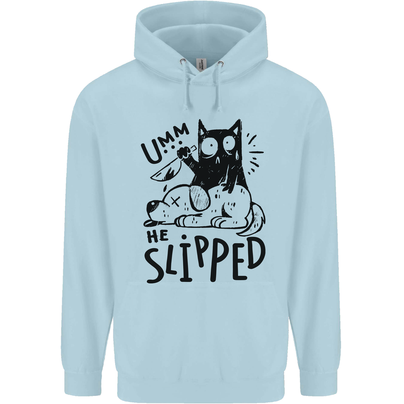 He Slipped A Cat Murdering a Dog Funny Childrens Kids Hoodie Light Blue