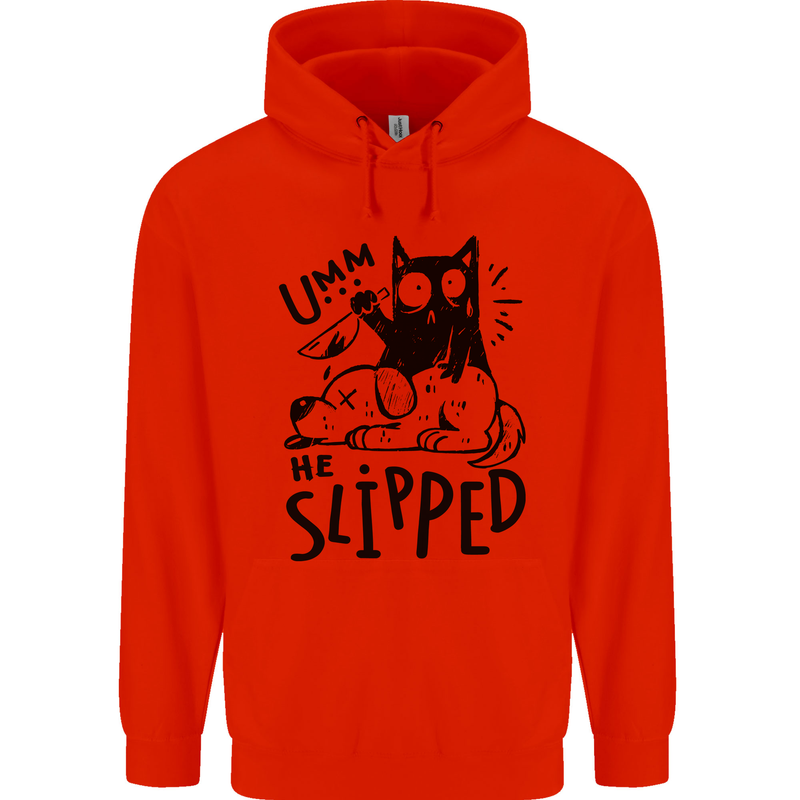 He Slipped A Cat Murdering a Dog Funny Mens 80% Cotton Hoodie Bright Red