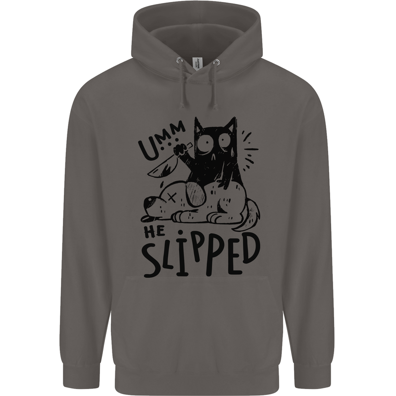 He Slipped A Cat Murdering a Dog Funny Mens 80% Cotton Hoodie Charcoal