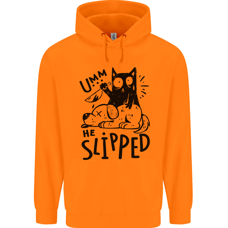 He Slipped A Cat Murdering a Dog Funny Mens 80% Cotton Hoodie Orange