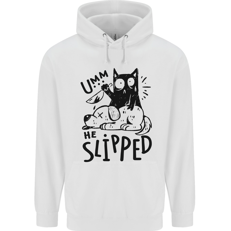 He Slipped A Cat Murdering a Dog Funny Mens 80% Cotton Hoodie White