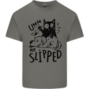 He Slipped A Cat Murdering a Dog Funny Mens Cotton T-Shirt Tee Top Charcoal