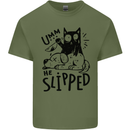 He Slipped A Cat Murdering a Dog Funny Mens Cotton T-Shirt Tee Top Military Green