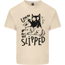 He Slipped A Cat Murdering a Dog Funny Mens Cotton T-Shirt Tee Top Natural