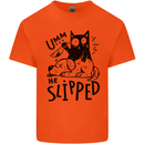 He Slipped A Cat Murdering a Dog Funny Mens Cotton T-Shirt Tee Top Orange