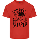 He Slipped A Cat Murdering a Dog Funny Mens Cotton T-Shirt Tee Top Red